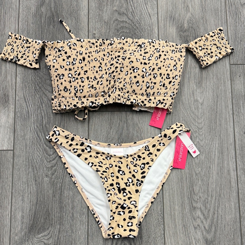 Leopard Print Off-Shoulder Bikini Set NWT
